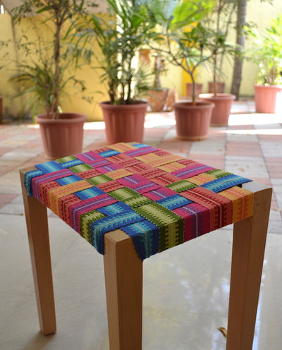 Stool seat with Cotton Inkle woven belts!